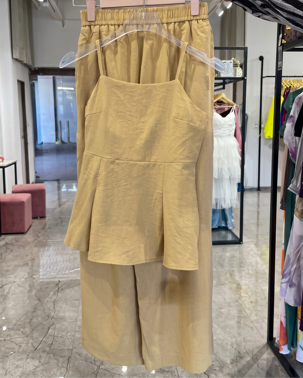 Grisha - Yellow Smocked Peplum Cami Shorts Co-ord Set