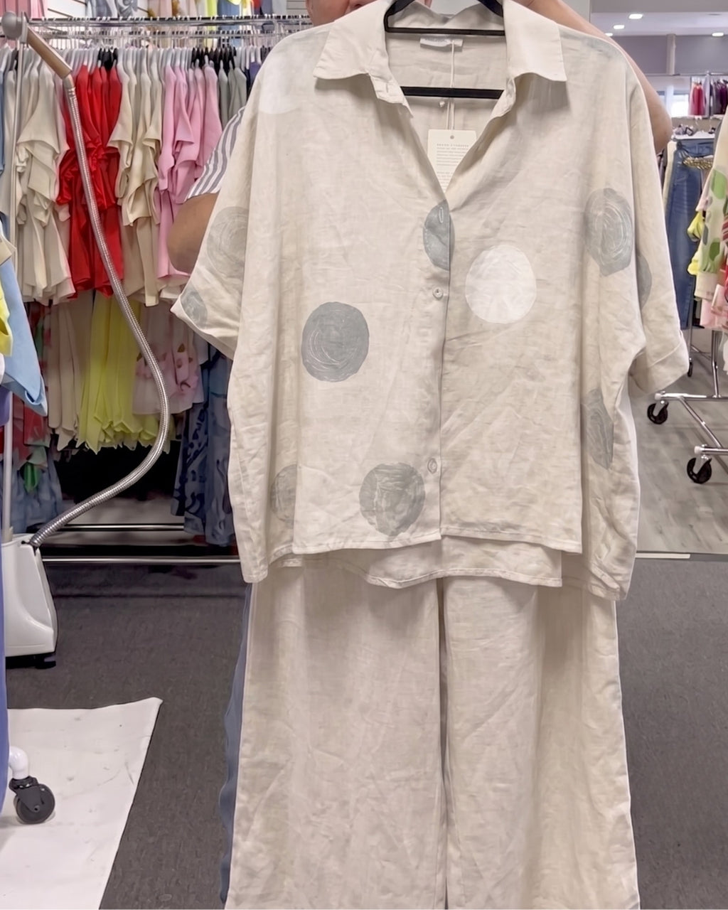 Evan - Cream Artistic Printed Summer Linen Co-Ord Set