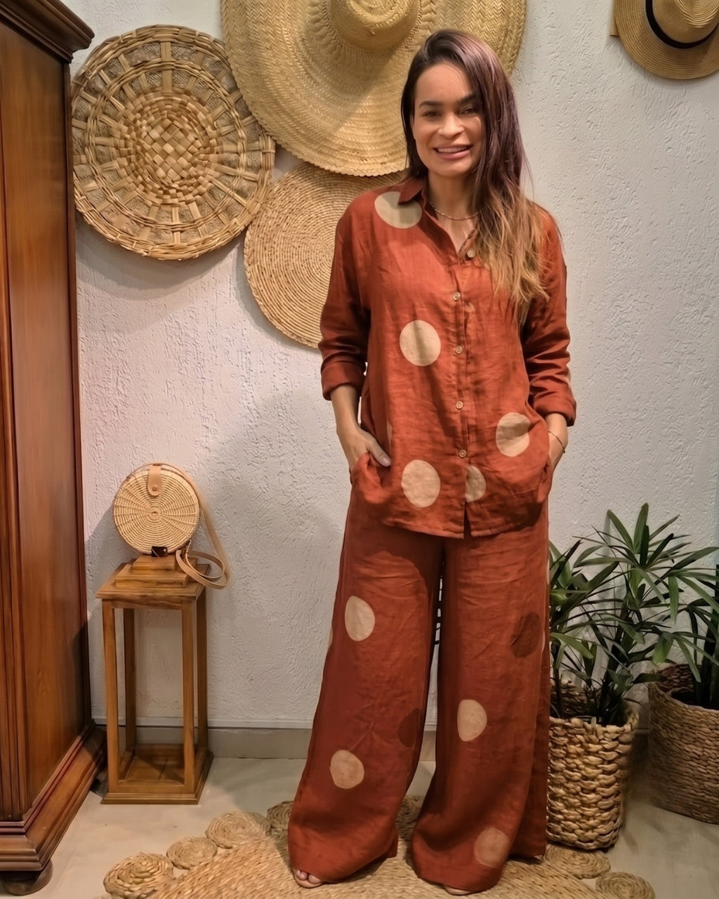 Vani - Brown Casual Linen Palazzo Co-Ord Set
