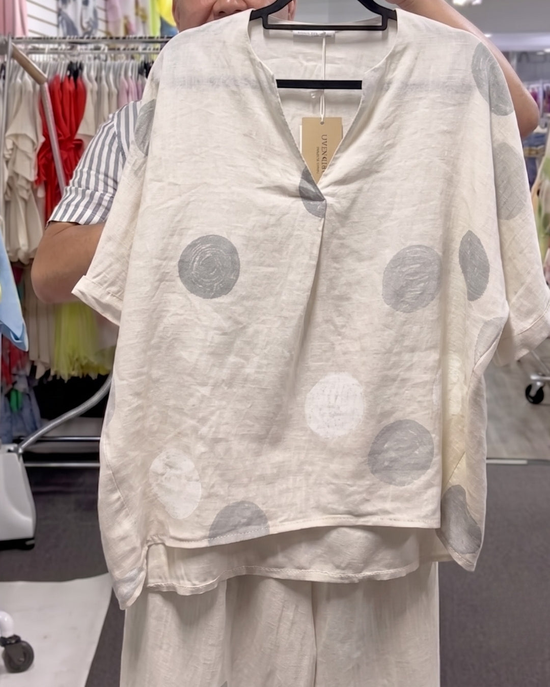 Evan - Cream Artistic Printed Summer Linen Co-Ord Set
