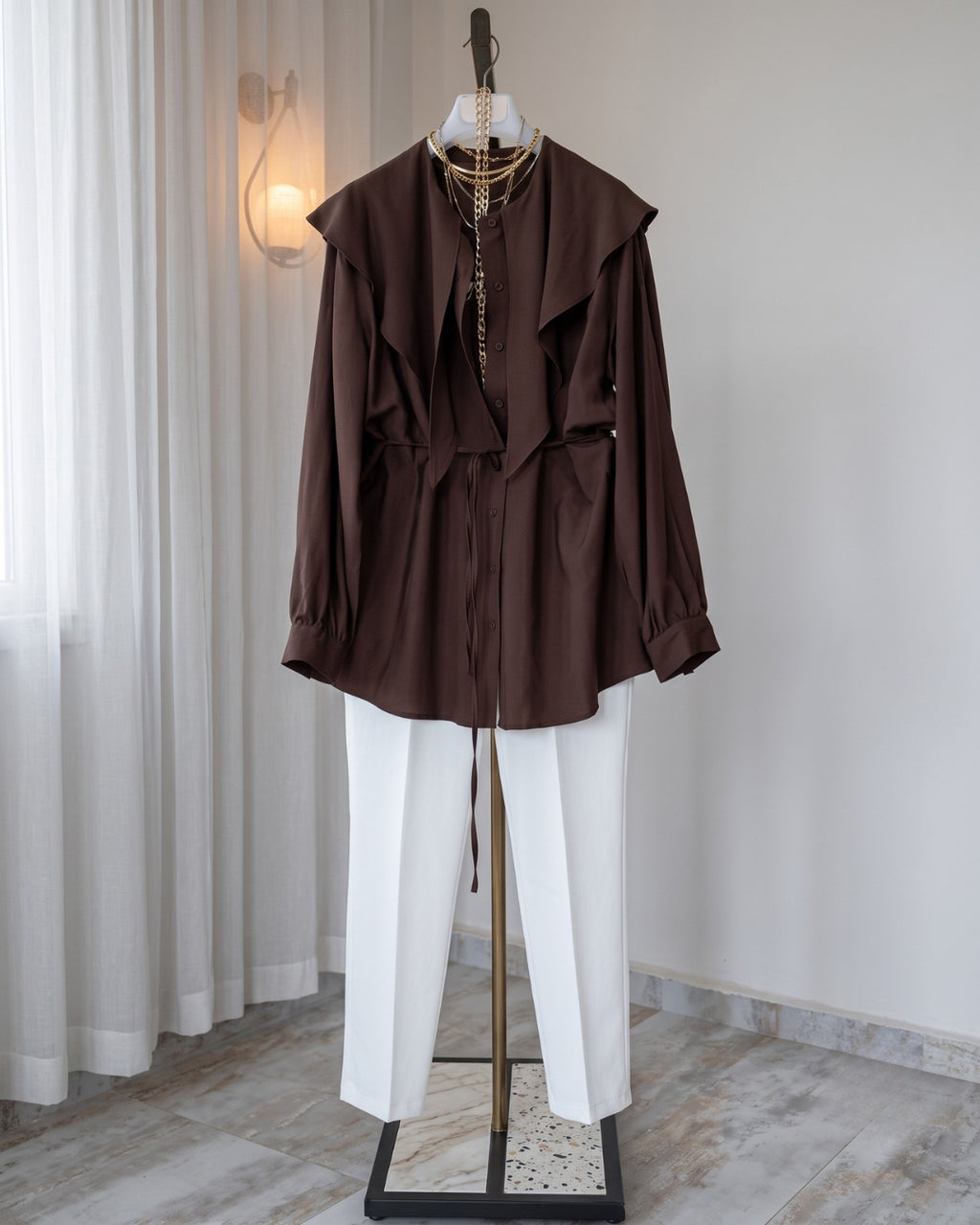 Tina - Luxe Brown Ruffle Office Wear Co-Ord Set