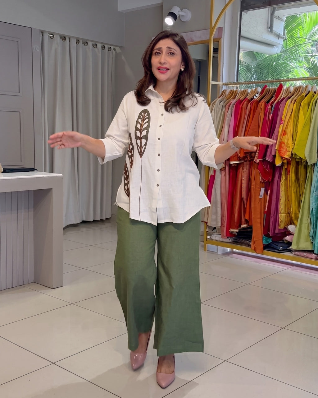 Kiara - White Botanical Embroidered Button Down Shirt