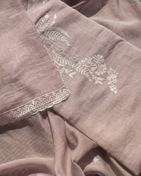 Riya - Pure Mul Cotton Soft Pink Unstitched Suit Set