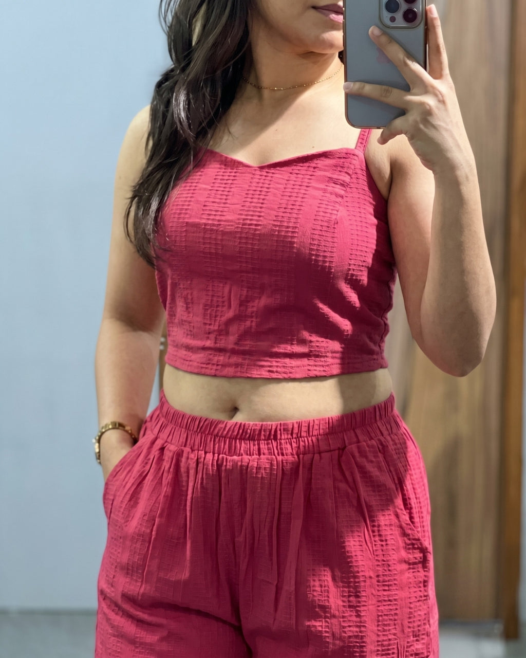 Orlina - Pink Premium Textured Three Piece Co-Ord Set