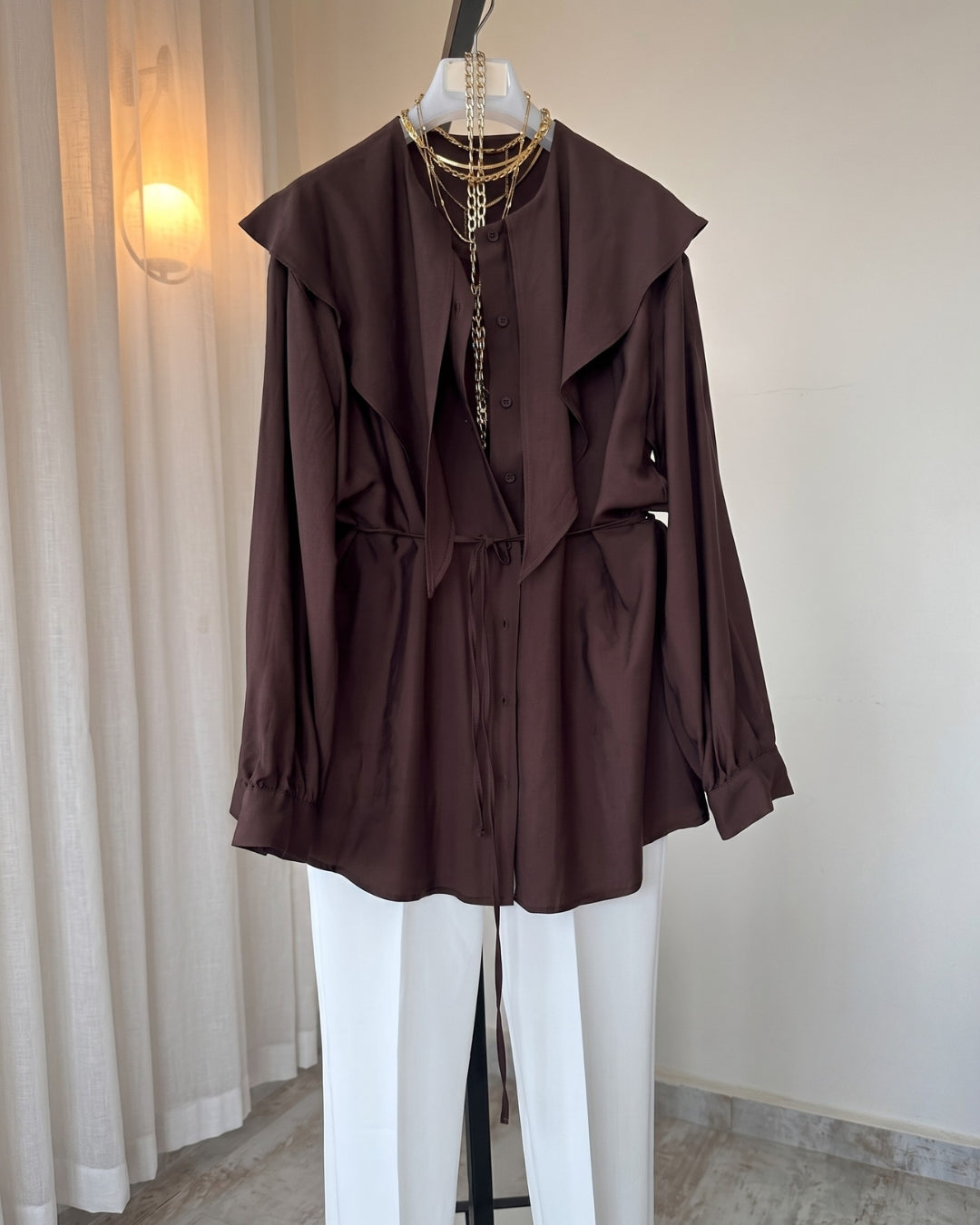 Tina - Luxe Brown Ruffle Office Wear Co-Ord Set