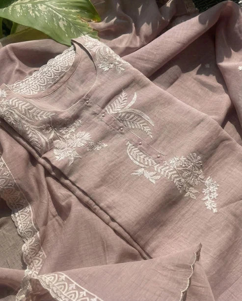 Riya - Pure Mul Cotton Soft Pink Unstitched Suit Set