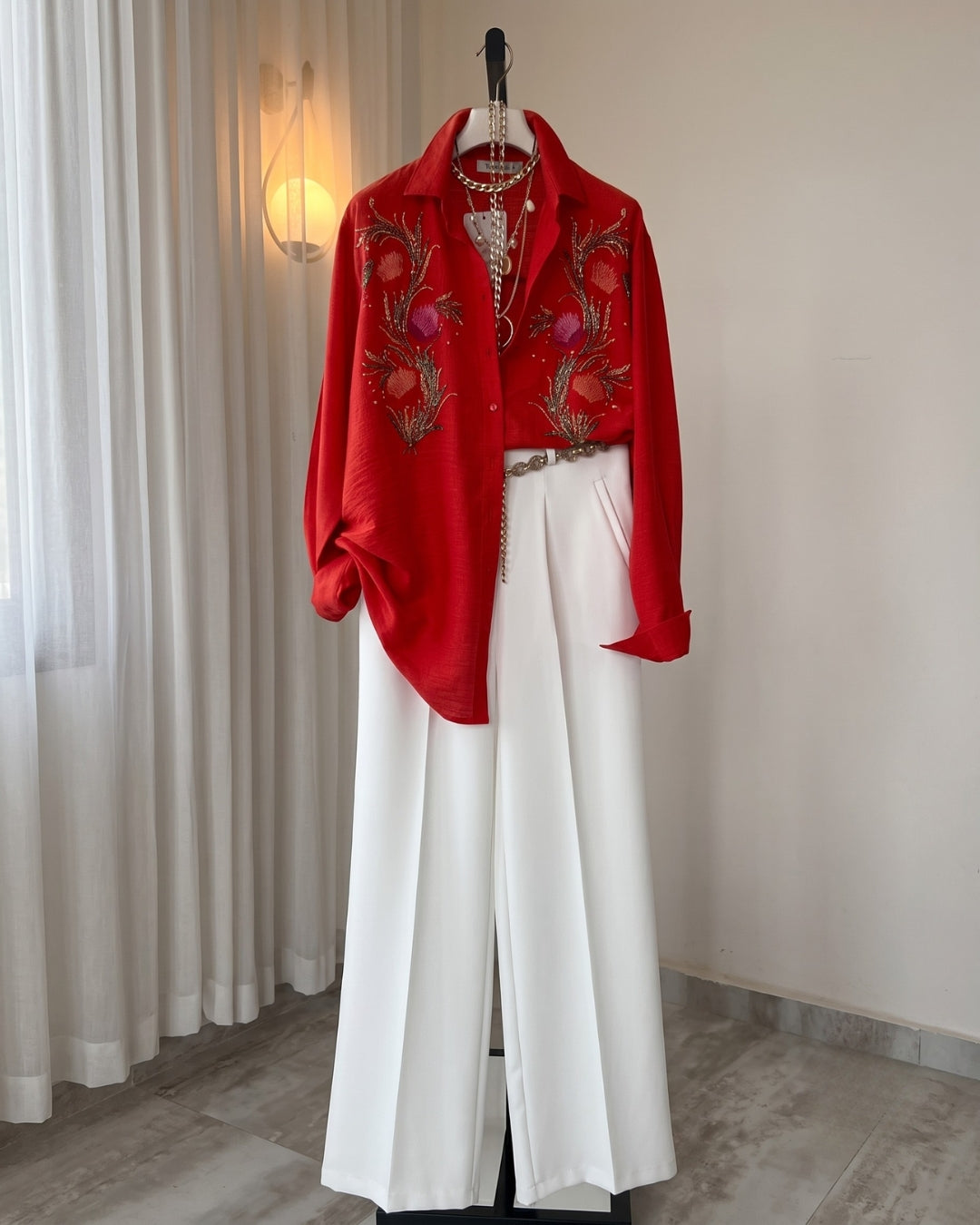 Novara - Red Noir Floral Embellished Luxury Set