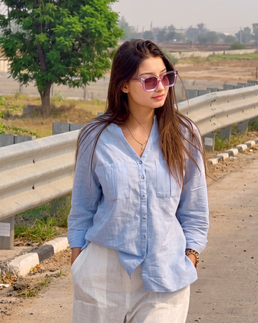 Lyra - Premium Powder Blue Linen Co-Ord Set