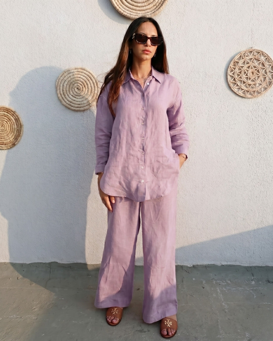 Shreeva - Lavender Relaxed Shirt Pants Co-ord Set