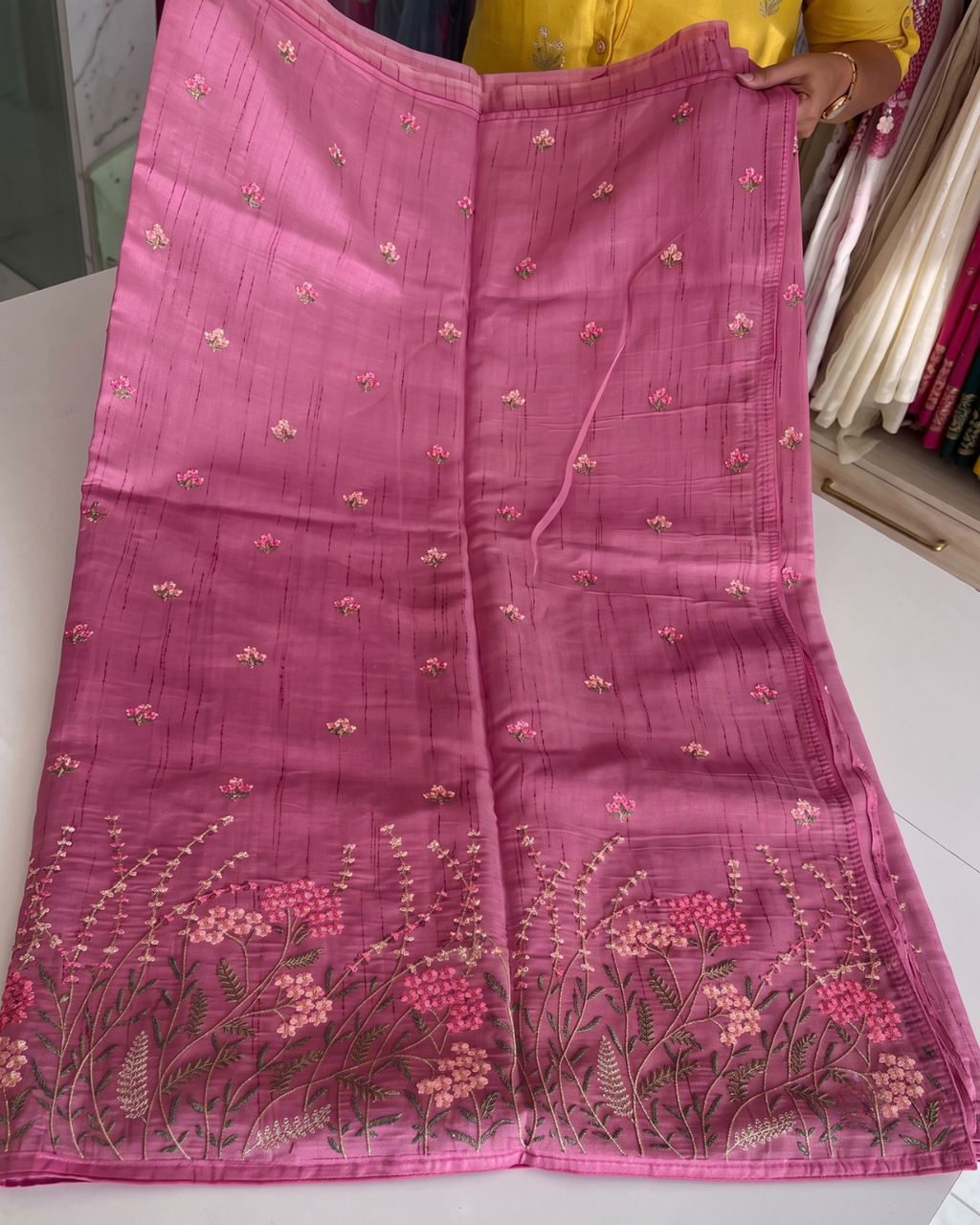 Saniya - Rose Pink Floral Embroidered Cotton Suit Set