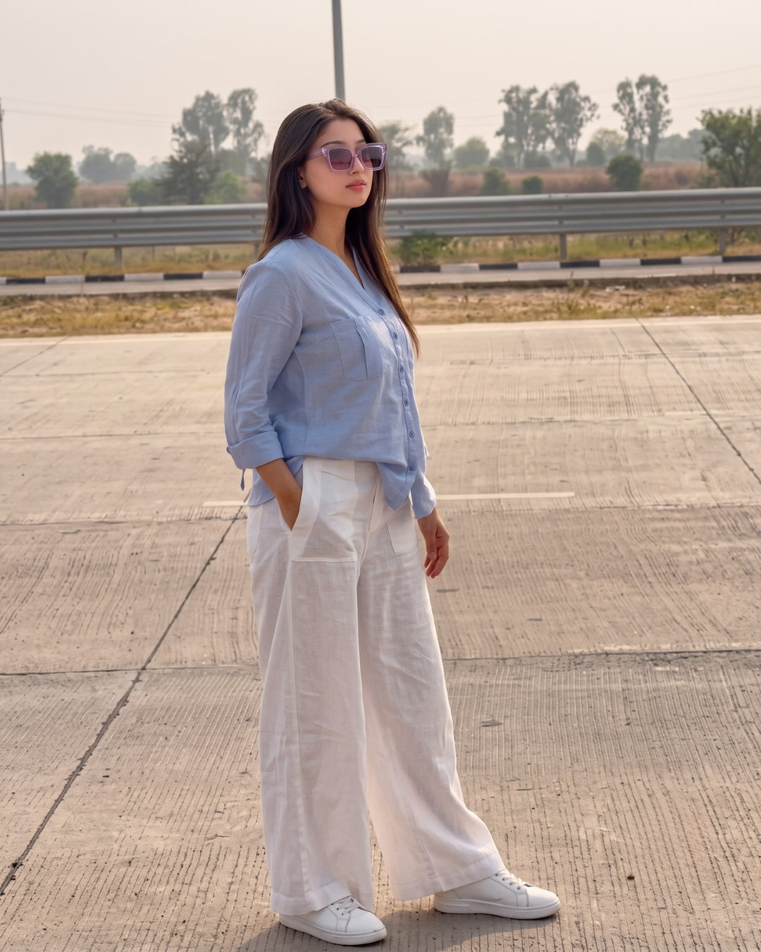 Lyra - Premium Powder Blue Linen Co-Ord Set