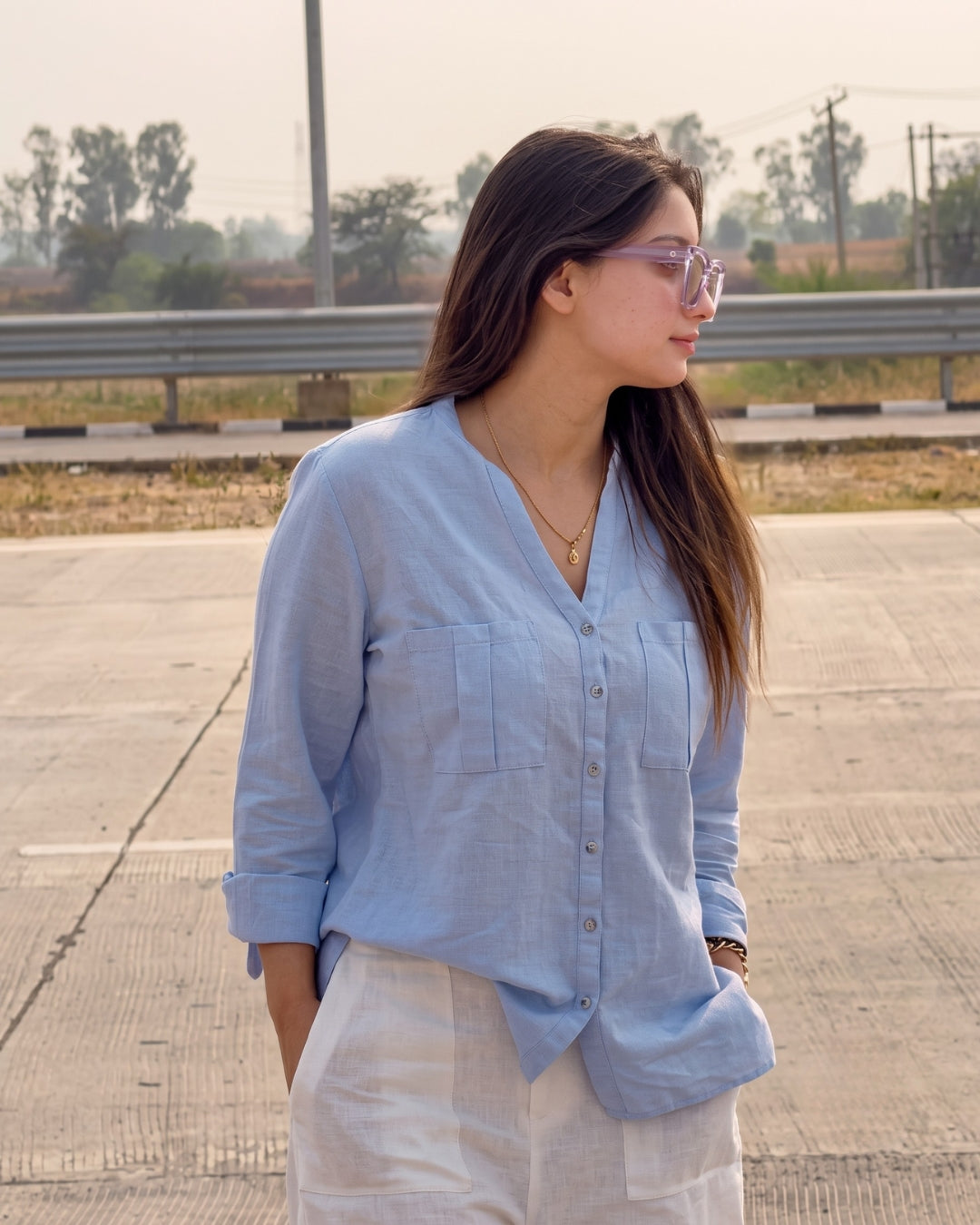 Lyra - Premium Powder Blue Linen Co-Ord Set