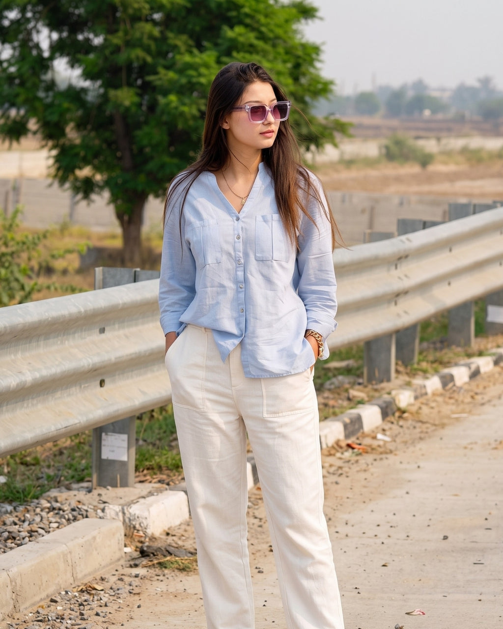 Lyra - Premium Powder Blue Linen Co-Ord Set
