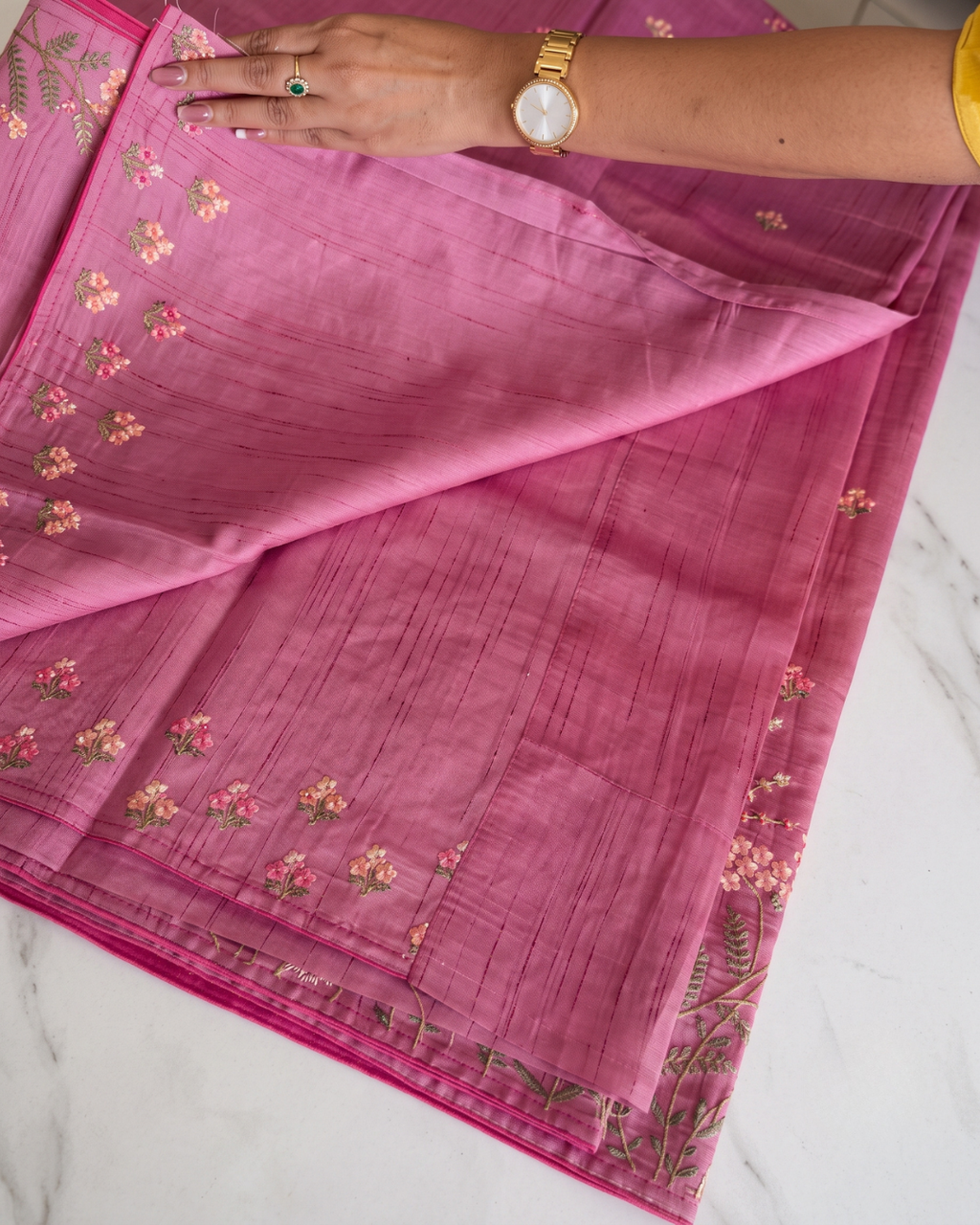 Saniya - Rose Pink Floral Embroidered Cotton Suit Set