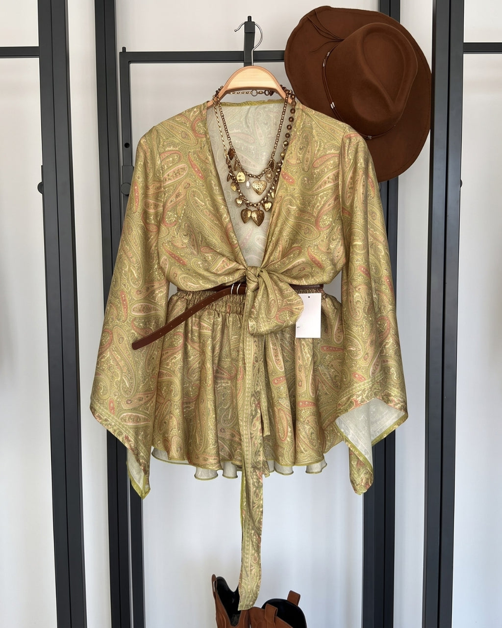 Mirelle - Olive Paisley Kimono Sleeve Co-Ord Set