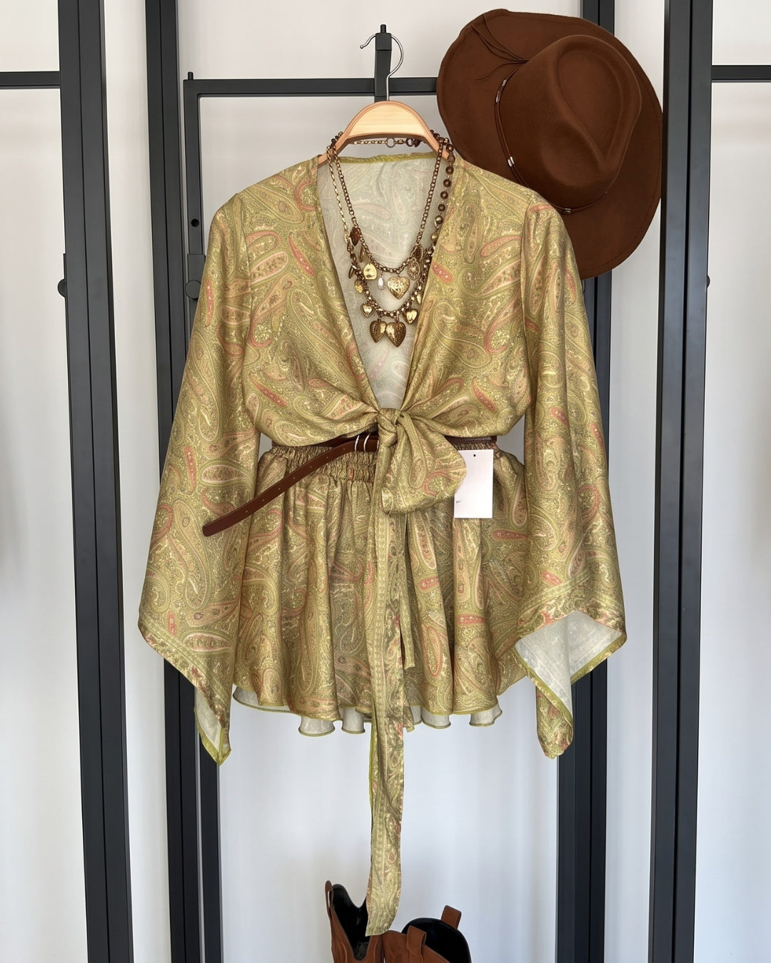 Mirelle - Olive Paisley Kimono Sleeve Co-Ord Set