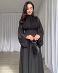 Krina - Elegant Black Chiffon Bishop Sleeve Dress