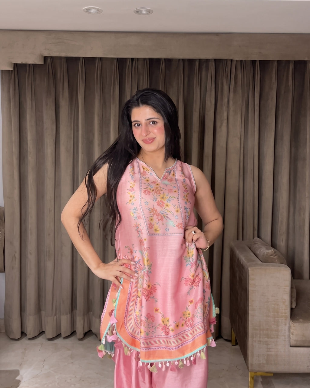 Amaira - Pink Floral Printed Kurta Pant Set