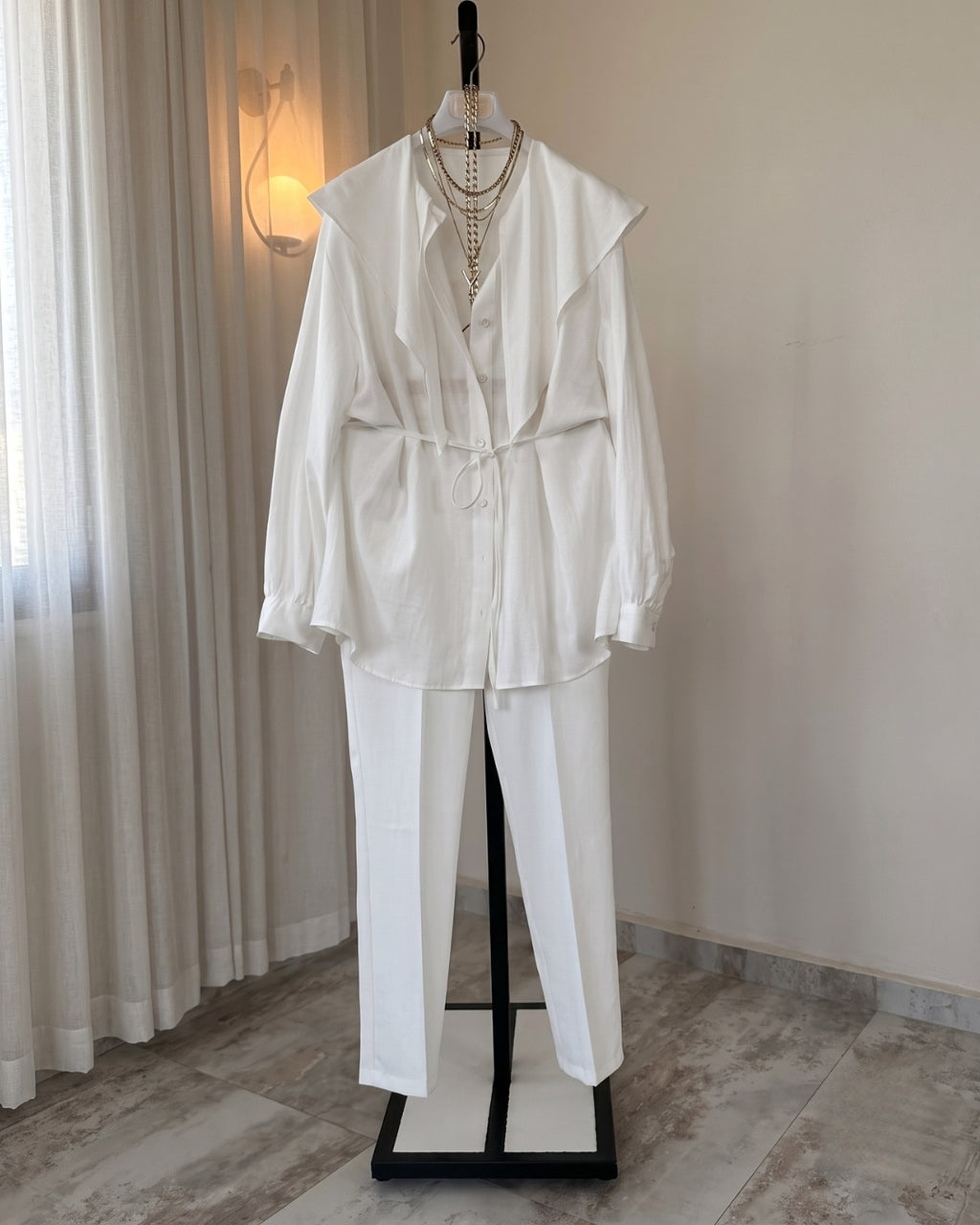 Tina - Luxe White Ruffle Office Wear Co-Ord Set