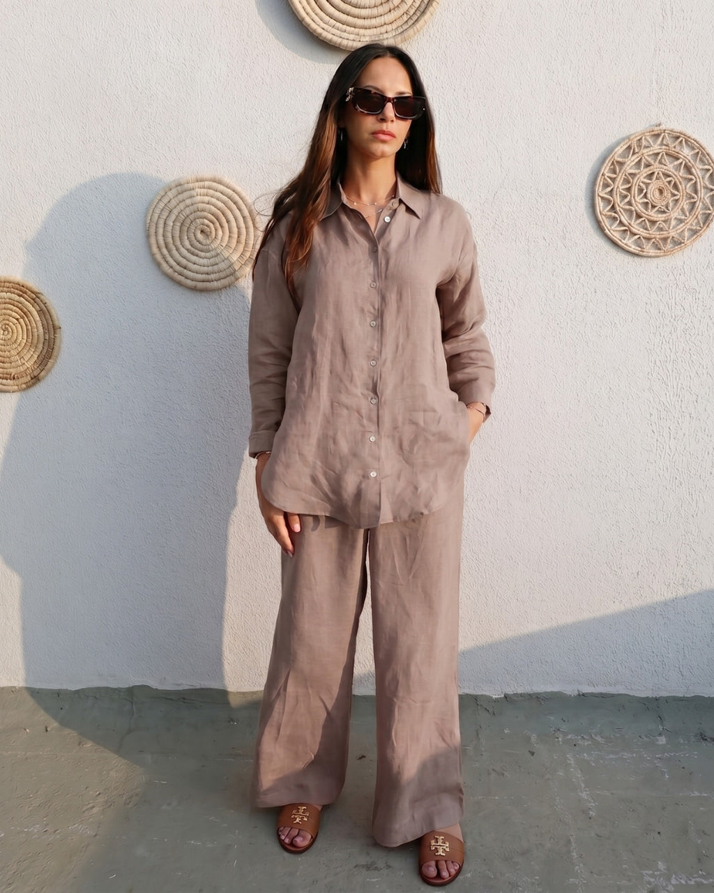 Shreeva - Taupe Brown Relaxed Shirt Pants Co-ord Set