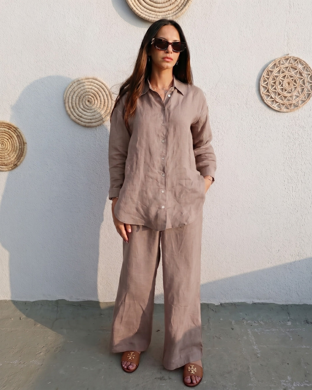 Shreeva - Taupe Brown Relaxed Shirt Pants Co-ord Set