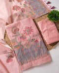 Viya - Blush Pink Floral Embroidered Unstitched Suit Set