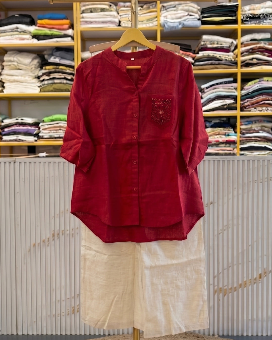 Tiya Crimson Bloom Linen Co-Ord