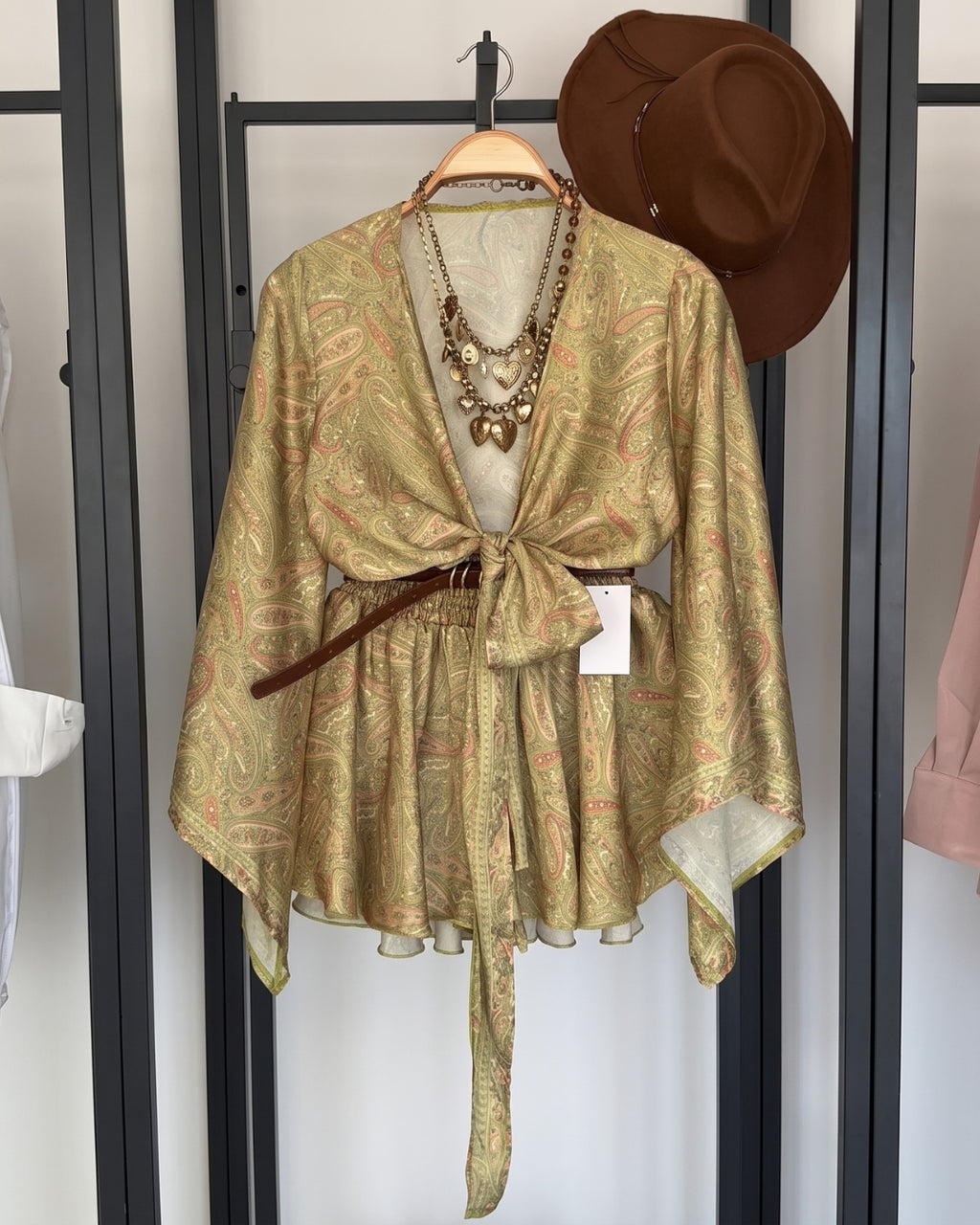 Mirelle - Olive Paisley Kimono Sleeve Co-Ord Set