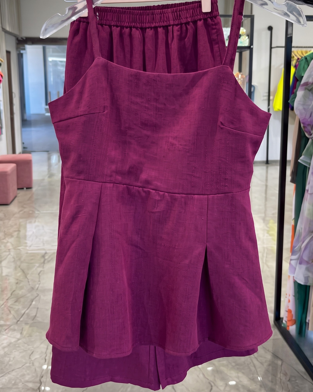 Grisha - Wine Smocked Peplum Cami Shorts Co-ord Set