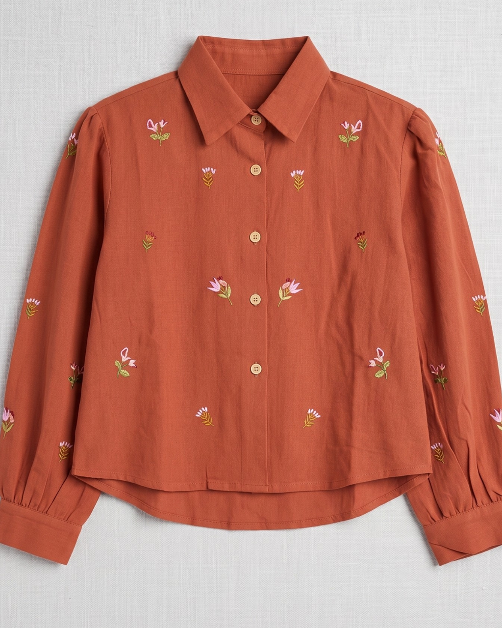 Shriva - Rust Floral Embroidered Shirt Shorts Co-Ord Set