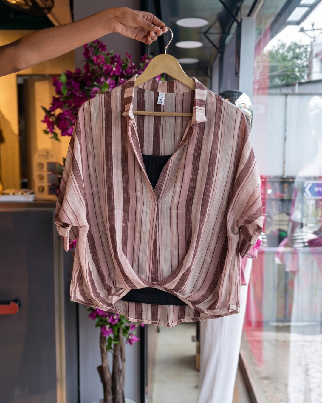 Siya - Brown Striped Shirt Midi Skirt Co-ord