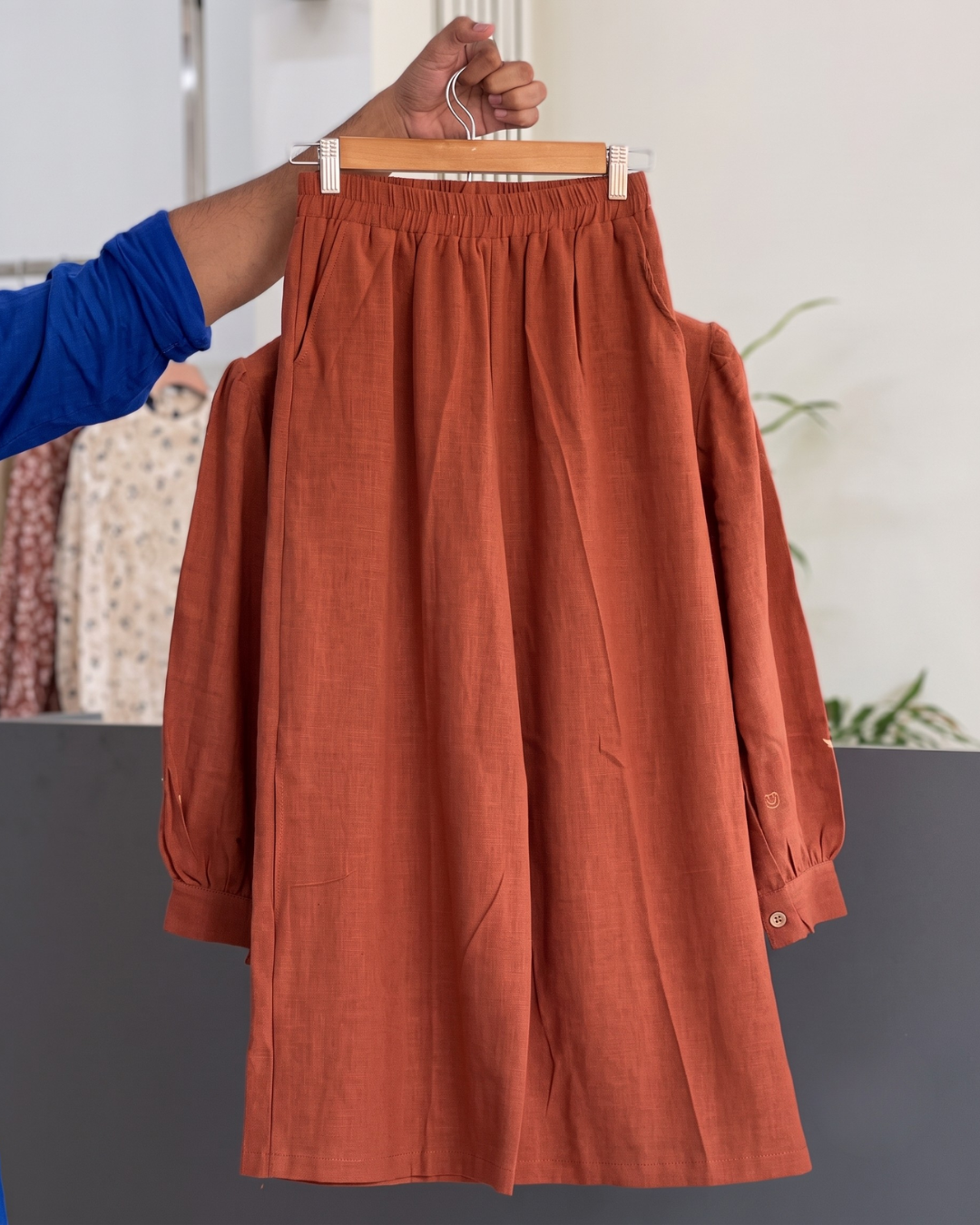 Shriva - Rust Floral Embroidered Shirt Shorts Co-Ord Set
