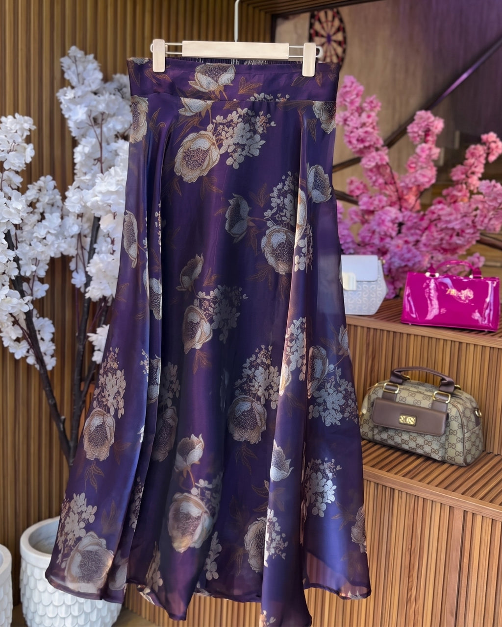 Zevora - Floral Draped Purple Printed Skirt Co-ord Set