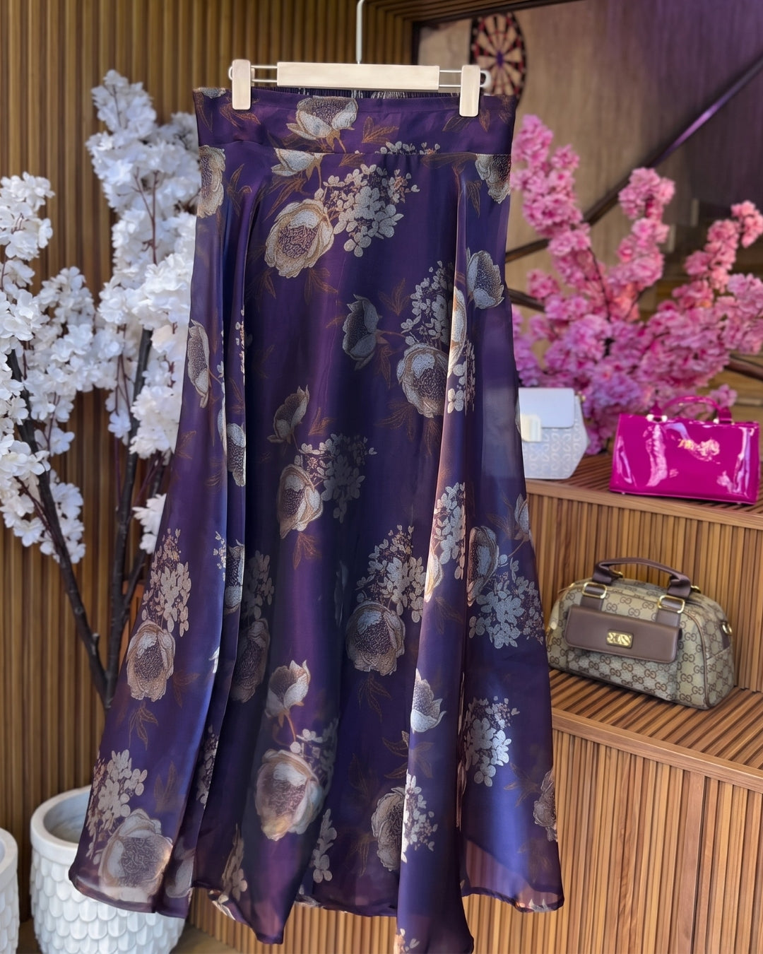 Zevora - Floral Draped Purple Printed Skirt Co-ord Set