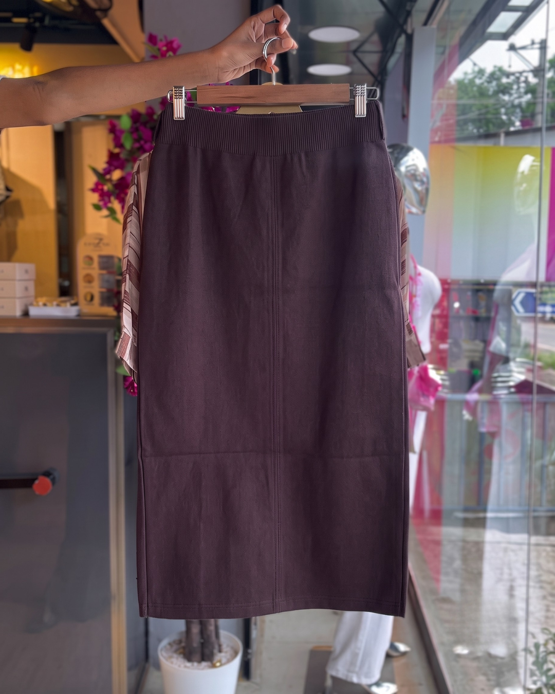 Siya - Brown Striped Shirt Midi Skirt Co-ord