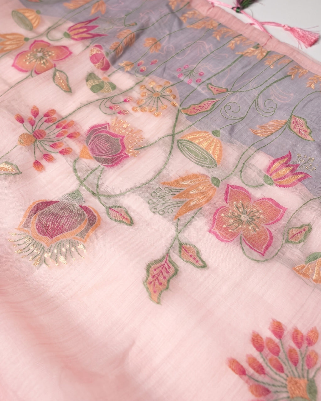 Viya - Blush Pink Floral Embroidered Unstitched Suit Set