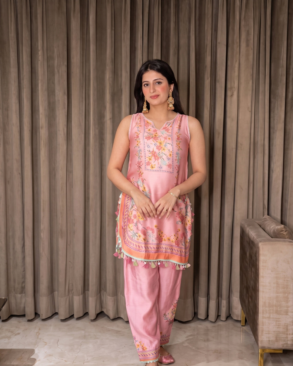 Amaira - Pink Floral Printed Kurta Pant Set