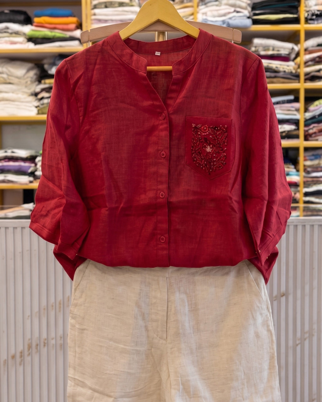 Tiya Crimson Bloom Linen Co-Ord