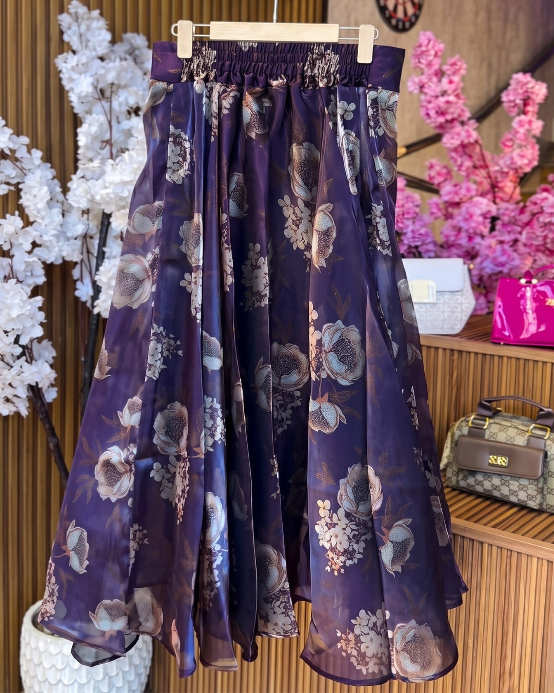 Zevora - Floral Draped Purple Printed Skirt Co-ord Set