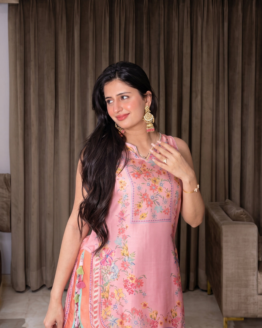 Amaira - Pink Floral Printed Kurta Pant Set