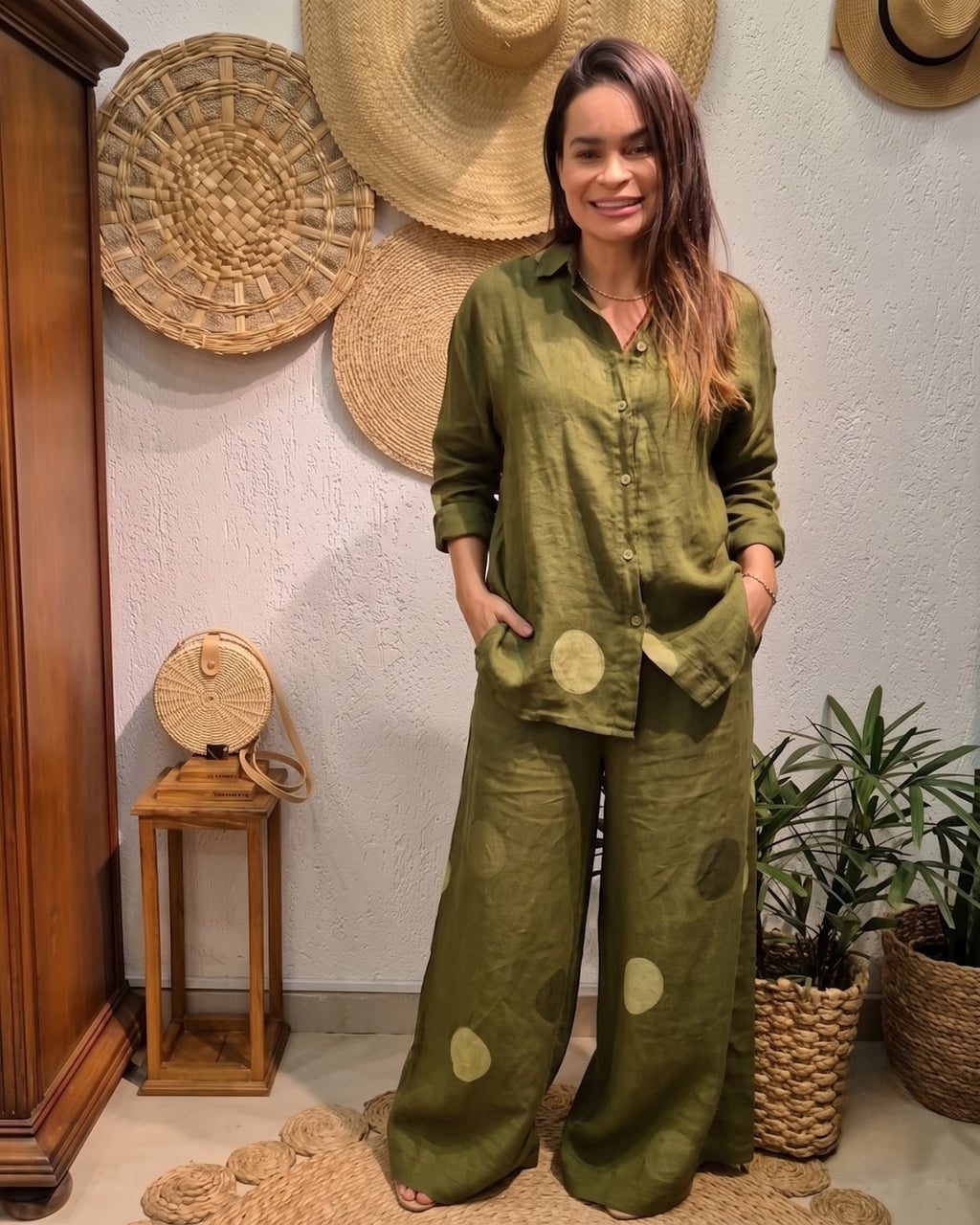 Vani - Olive Casual Linen Palazzo Co-Ord Set