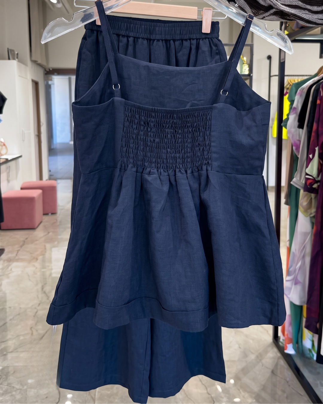 Grisha - Blue Smocked Peplum Cami Shorts Co-ord Set