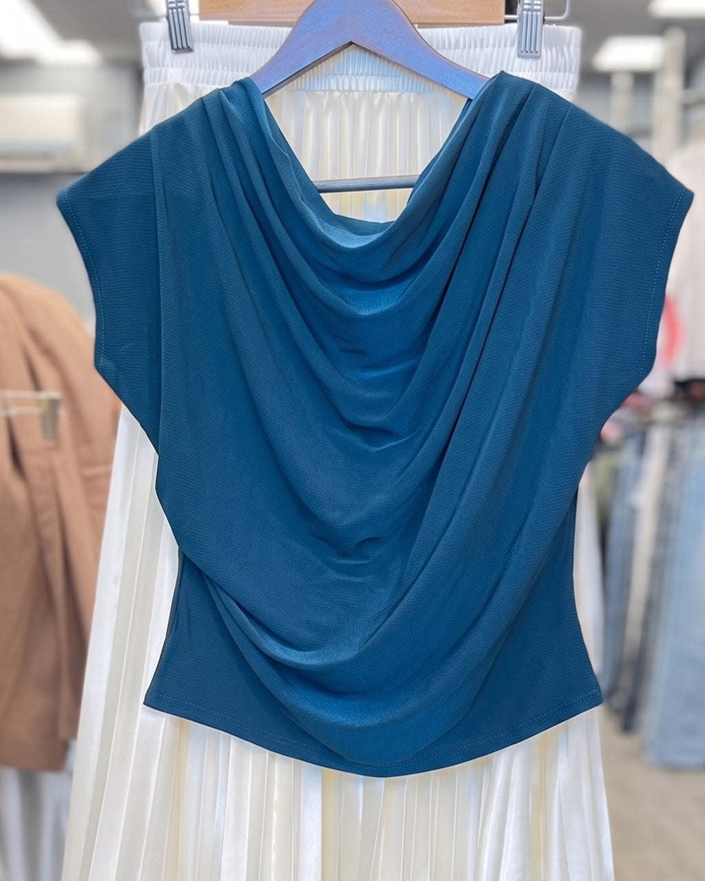 Zeya - Teal Draped Top Ivory Pleated Skirt Co-ord