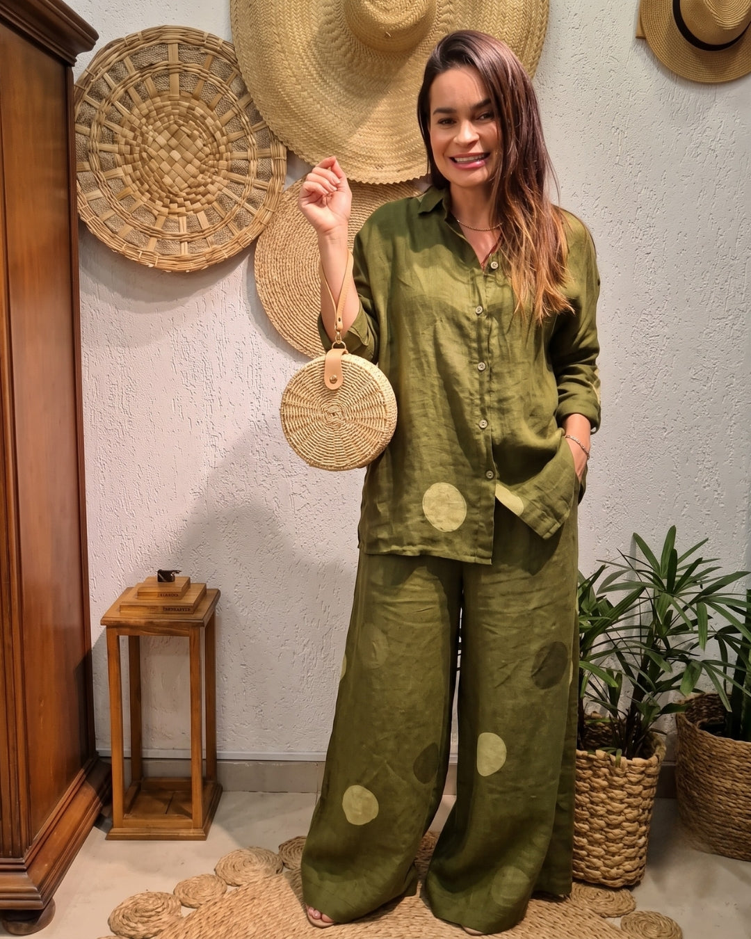 Vani - Olive Casual Linen Palazzo Co-Ord Set