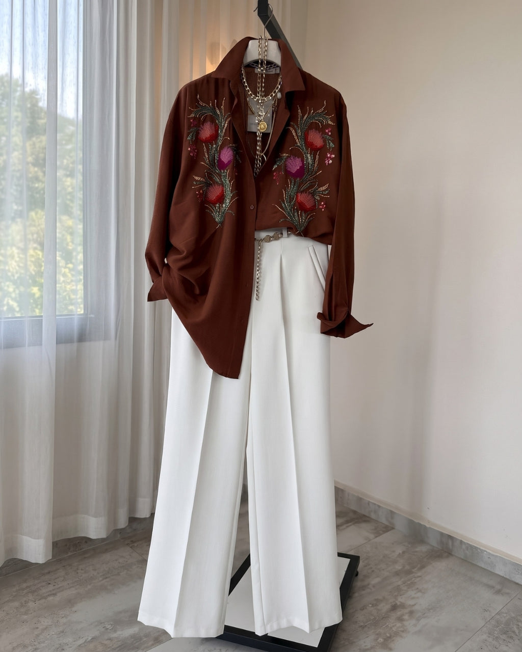 Novara - Brown Noir Floral Embellished Luxury Set