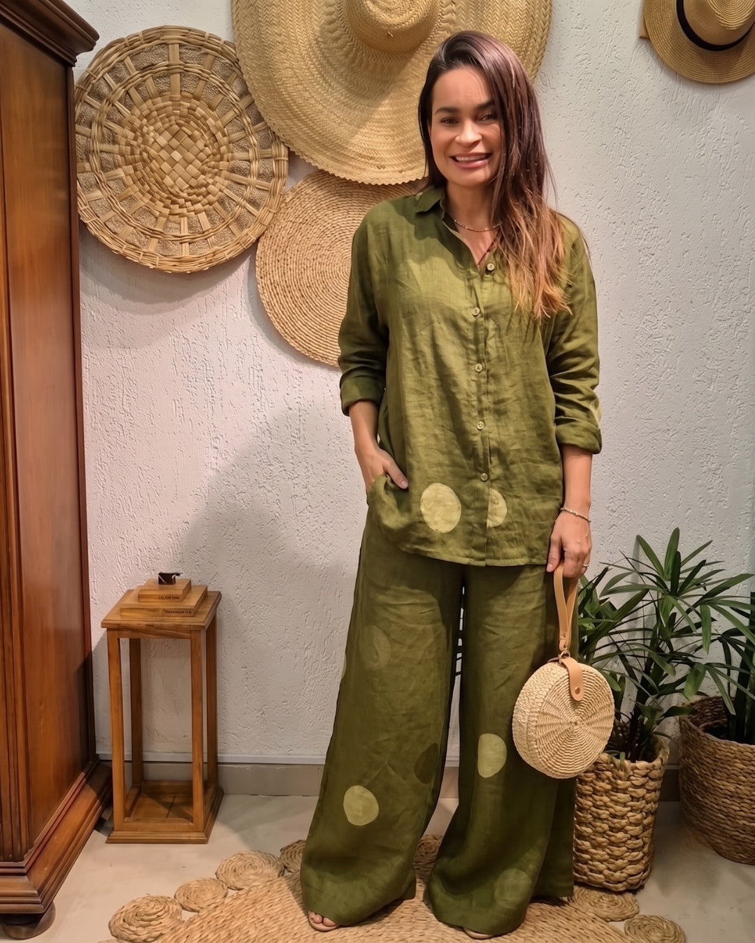 Vani - Olive Casual Linen Palazzo Co-Ord Set