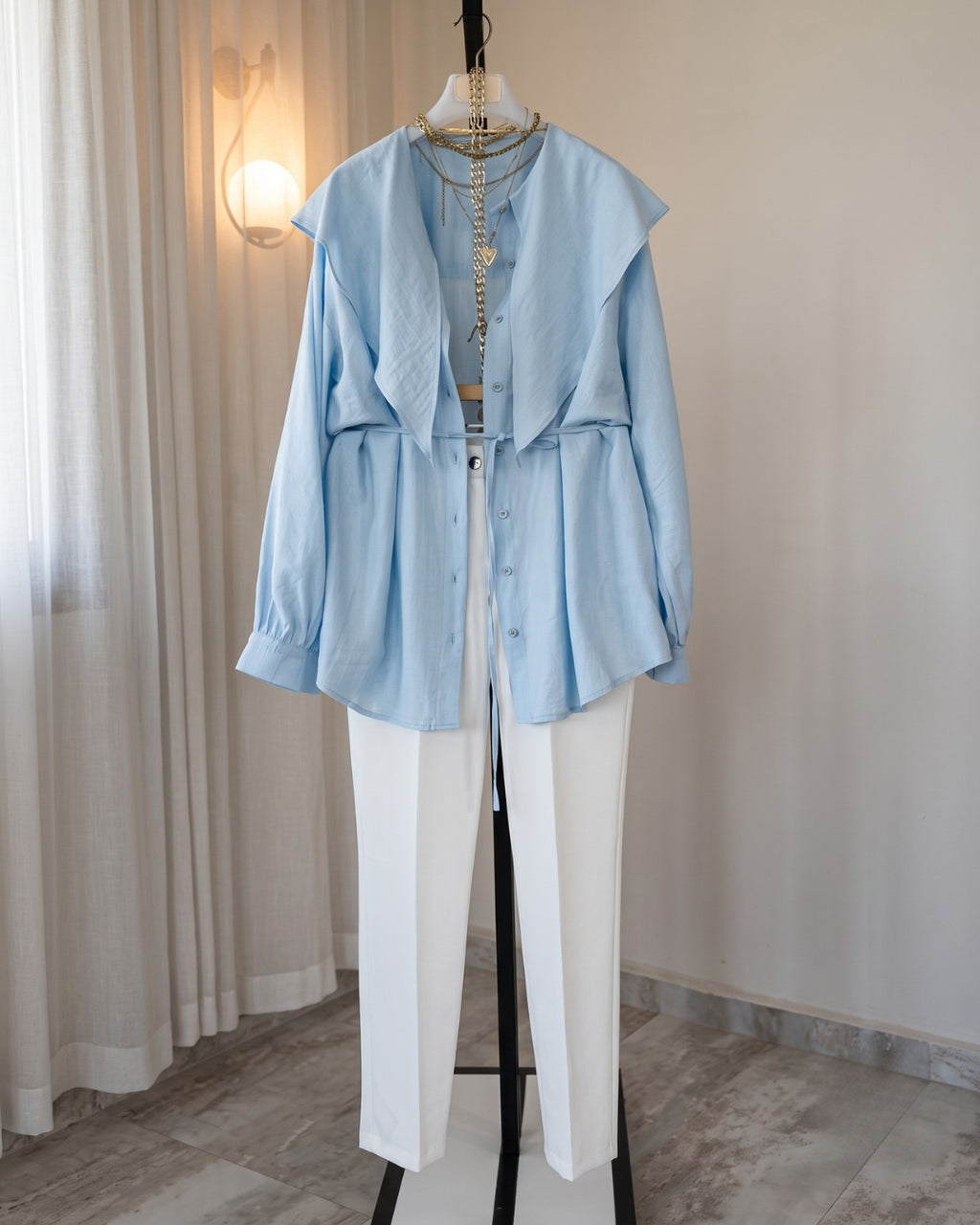 Tina - Luxe Blue Ruffle Office Wear Co-Ord Set