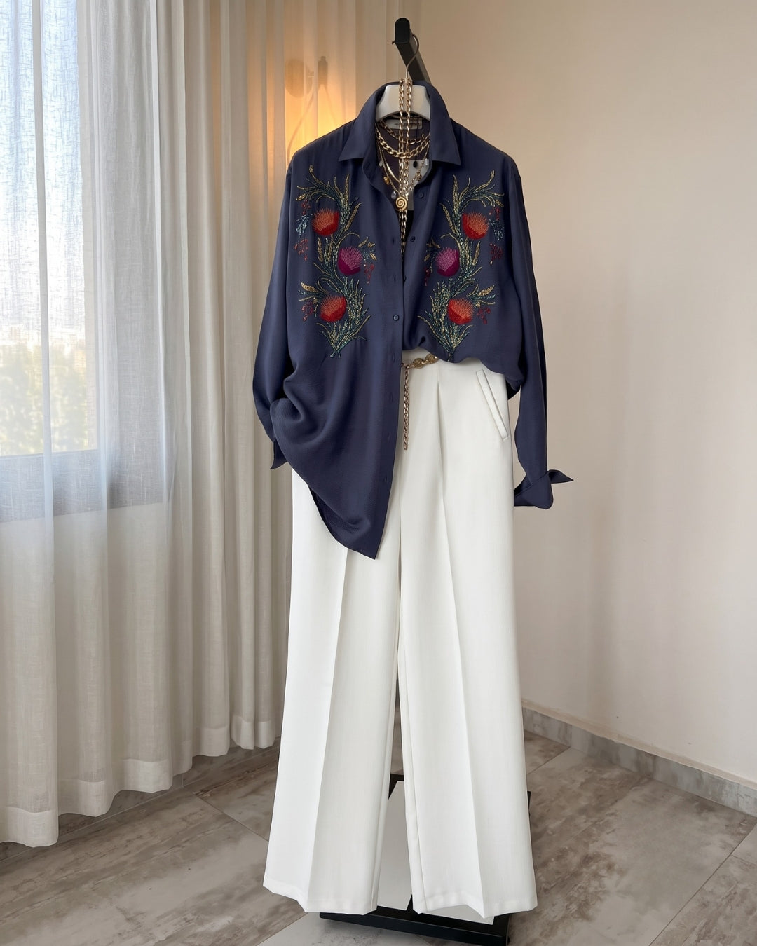 Novara - Navy Noir Floral Embellished Luxury Set