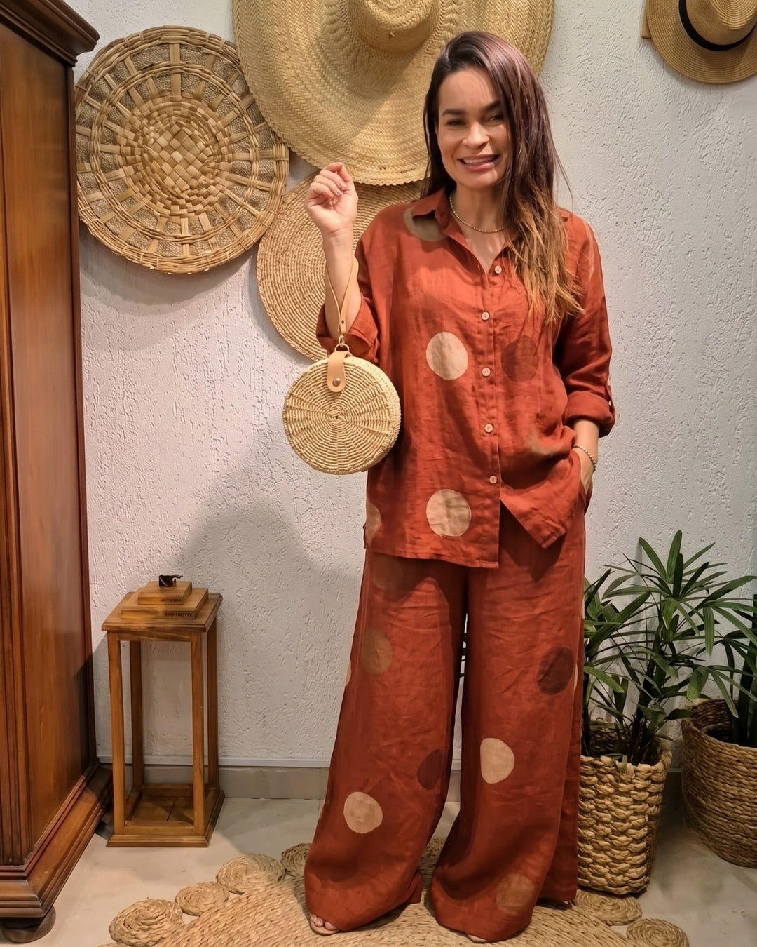 Vani - Brown Casual Linen Palazzo Co-Ord Set