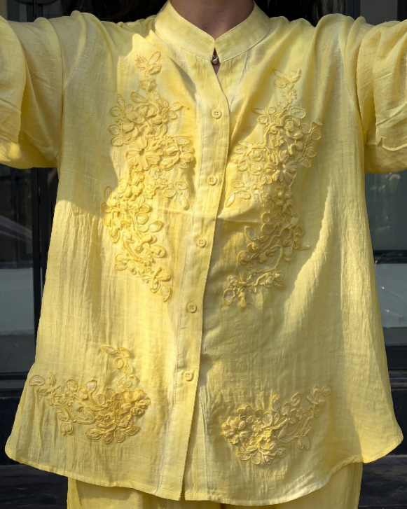 Shreya - Lemon Yellow Floral Embroidered Co-ord Set